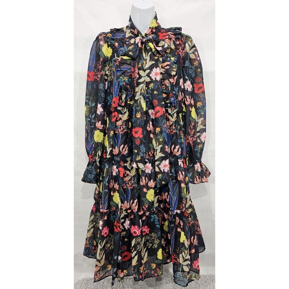 Gracia Womens Tiered Dress Floral Sheer Black Bloomcore Fairy Whimsy Small - Picture 1 of 16